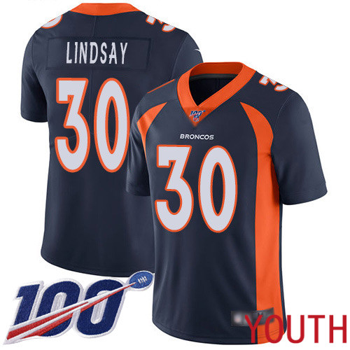 Youth Denver Broncos #30 Phillip Lindsay Navy Blue Alternate Vapor Untouchable Limited Player 100th Season Football NFL Jersey